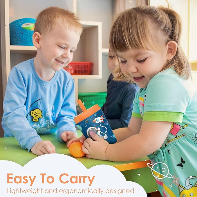 Kid Insulated Stainless Steel Tumbler with Silicone Straw, 12oz Sippy Cup for Kids (Astronaut)-BubblyBeeBaby