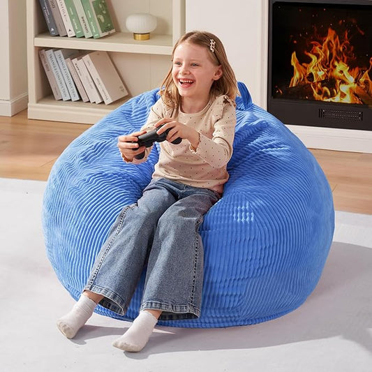 Homguava 2FT Bean Bag Chair,Teardrop Bean Bags Small Beanbag Chair with Memory Foam Filled and Ultra Soft Corduroy Cover for Living Room, Bedroom (Small,Blue)-BubblyBeeBaby