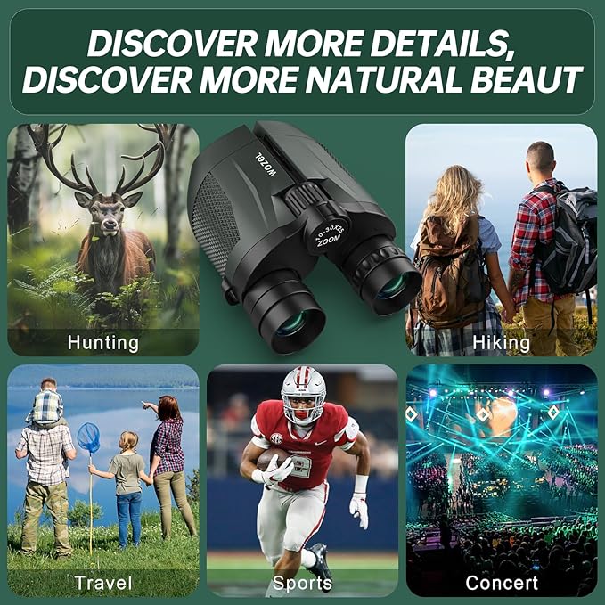 10-30x25 Small Compact Binoculars for Adults - WOZEL High Powered Zoom Binoculars for Bird Watching Hunting Hiking Travel Sports - Lightweight Binocular with Large & Bright Field of View for Kids-BubblyBeeBaby