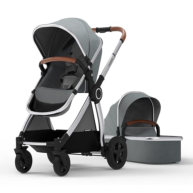 Mompush Ultimate 2 Baby Stroller for Infant and Toddler with Newborn Mode and Reversible Seat, All-Terrain Stroller with All-Wheel Suspension, Includes Car Seat Adapter and Large Storage Basket-BubblyBeeBaby