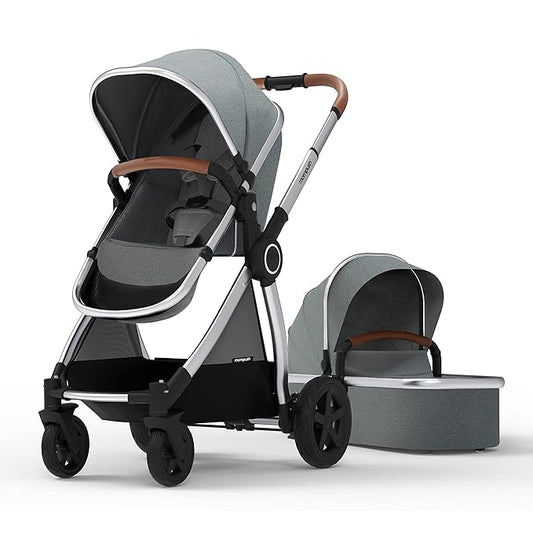 Mompush Ultimate 2 Baby Stroller for Infant and Toddler with Newborn Mode and Reversible Seat, All-Terrain Stroller with All-Wheel Suspension, Includes Car Seat Adapter and Large Storage Basket-BubblyBeeBaby