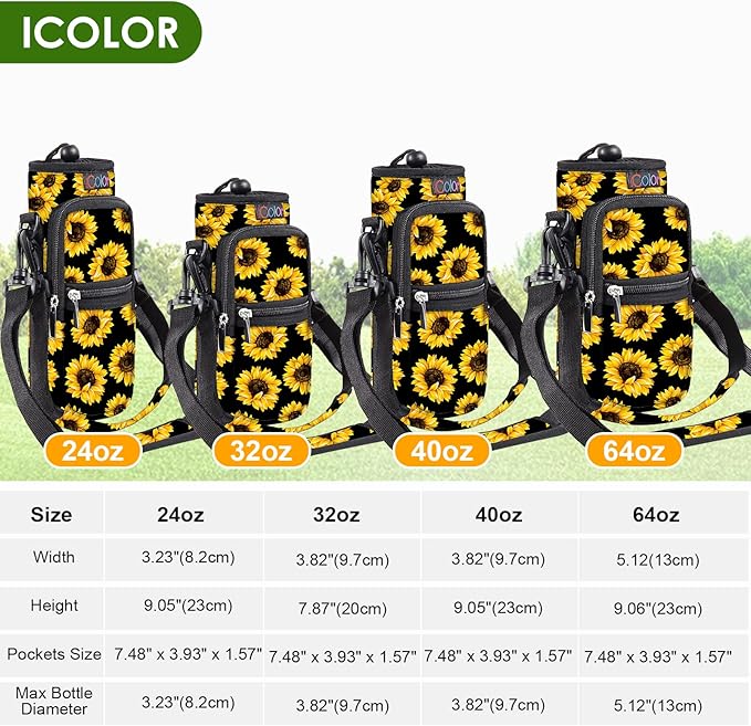 icolor Water Bottle Carrier Bag with Strap 25/32/40 oz Crossbody Bottle Holder with Phone Pocket Sling Sleeve Insulated Neoprene Water Bottle Pouch for Walking Travelling-BubblyBeeBaby