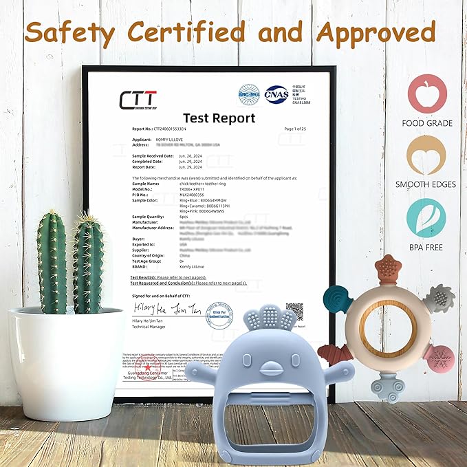 Baby Teething Toys by Komfy LilLove, No Drop Teether and Ring Teether for Baby Teething Relief, Non-Toxic Infant Toys 0-6 6-12 Months, CPC Certified Teething Mitten, Baby teether Toys – 2 Pack-BubblyBeeBaby