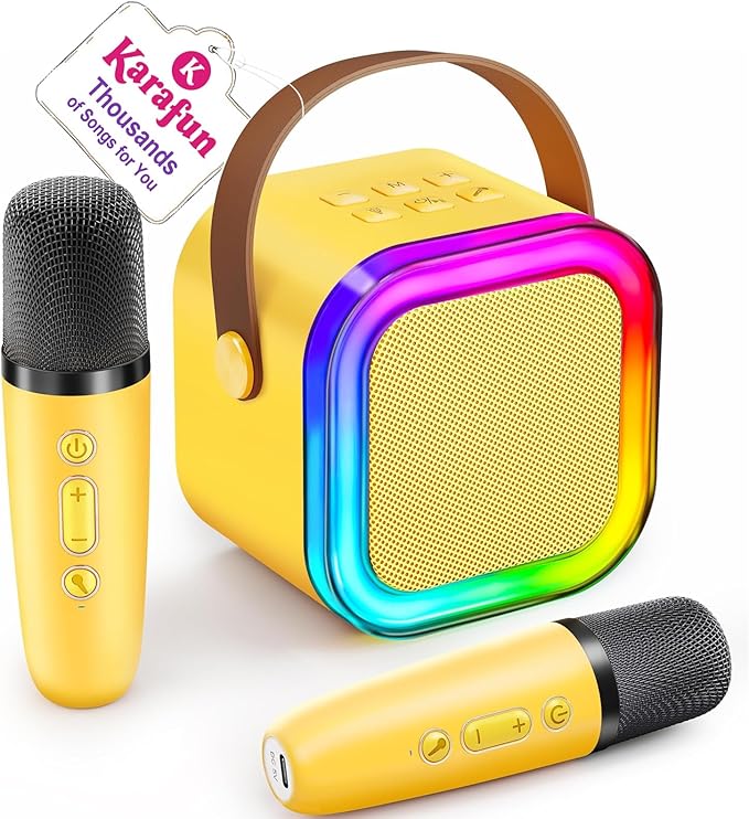 IROO Mini Karaoke Machine for Kids, 2025 TOP Toys Birthday Gifts Ideas for Girls Ages 4, 5, 6, 7, 8, 9, 10, 12+ Years Old, Portable MP3 Player with 2 Wireless Mics for Party-BubblyBeeBaby