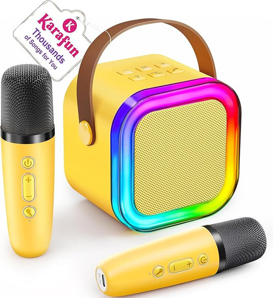 IROO Mini Karaoke Machine for Kids, 2025 TOP Toys Birthday Gifts Ideas for Girls Ages 4, 5, 6, 7, 8, 9, 10, 12+ Years Old, Portable MP3 Player with 2 Wireless Mics for Party-BubblyBeeBaby