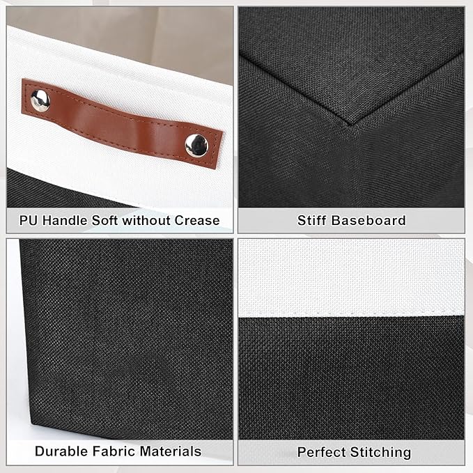 13x13 Cube Storage Bins, Collapsible Fabric Storage Box, 4 Pack Closet Baskets with Handles for Organizing, Shelf, Toys, Clothes, Home, Office, Nursery (Black&White)-BubblyBeeBaby