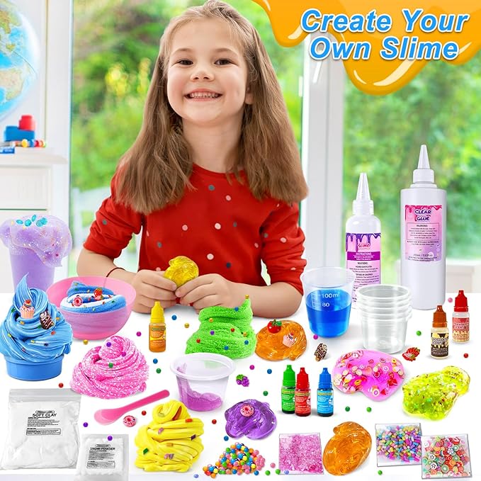 Ice Cream DIY Slime Kit for Girls, Glimmer Crunchy, Confetti Slime Making Kit for Girls, Butter, Foam, Cloud Slime with Add-ins, Foam Balls, Charms, Party Favors Gift Toys for Kids 6-12-BubblyBeeBaby