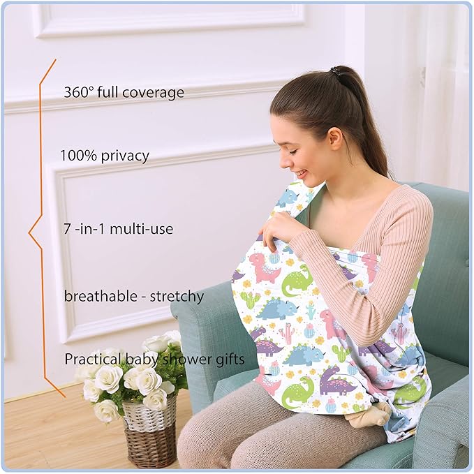 Car Seat Covers Canopy Cover - Multi-use Cover Carseat Canopy, Breathable Breastfeeding Cover, Car Seat Covers for Bbies, Boys & Girls Shower Gifts (Colorful Dinosaur)-BubblyBeeBaby