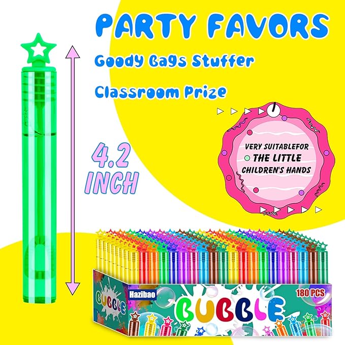 180 Pack 10 Colors Bulk Star Bubble Wands,Party Favors Bubbles Wand for Kids,Perfect for Birthday,Wedding,Goody Bags Stuffer Bubbles,Carnival Prize,Summer Outdoor Toys-BubblyBeeBaby
