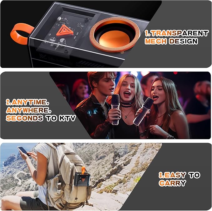 Karaoke Machine for Kids & Adults, Portable Bluetooth Mini Karaoke Speaker with 2 Wireless Microphone and Lights, Birthday Gifts for Girls & Boys, Toys for Girls, Family Home Party (Black)-BubblyBeeBaby