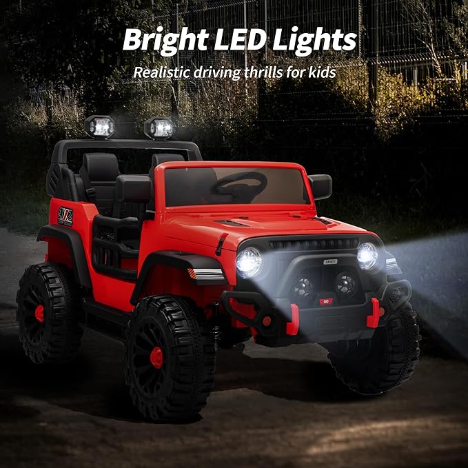 2 Seater Ride on Car Truck, 12V Kids Electric Ride on Toy for Big Kids Age 3-8 w/Remote Control- Red-BubblyBeeBaby