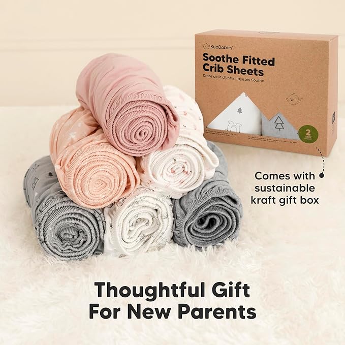 KeaBabies 2-Pack Organic Crib Sheets for Boys, Girls - 52x28 Fitted Crib Mattress Sheet Neutral, Breathable Jersey Cotton Cover for Baby Bed, Toddler Mattress, Soft & Cute Prints (Pecan)-BubblyBeeBaby