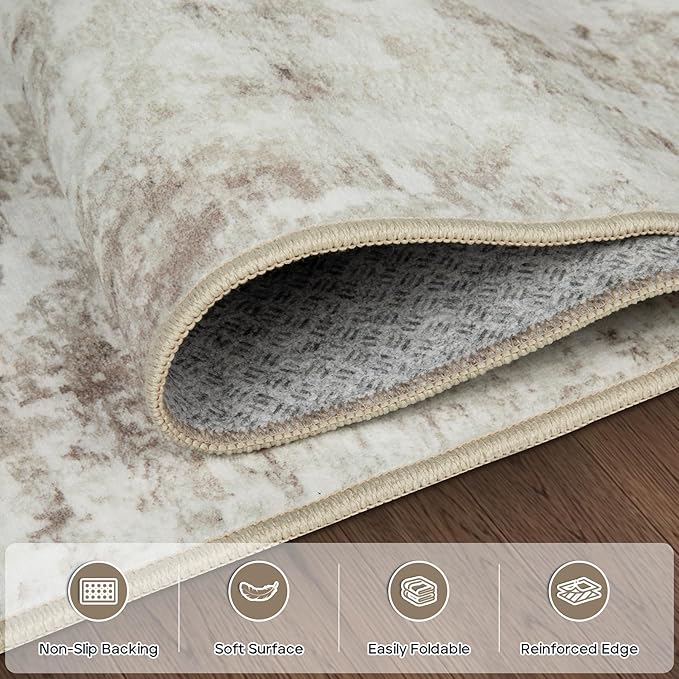 10x14 Area Rugs Large Living Room Rug Washable: Modern Abstract Rug Indoor Modern Carpet Non Slip for Dining Room Bedroom Nursery Home Office Beige-BubblyBeeBaby