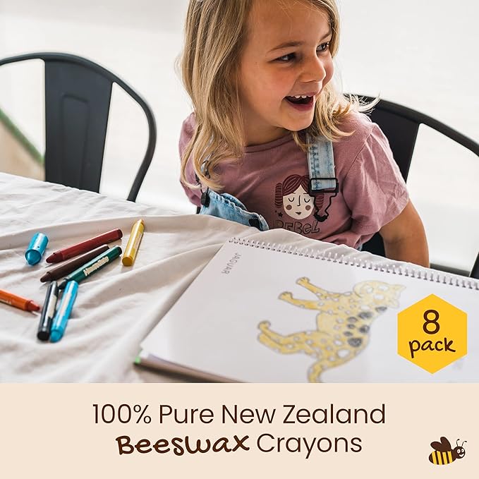 Honeysticks Jumbo Crayons (8 Pack) - Non Toxic Crayons - 100% Pure Beeswax and Food Grade Colors - 8 Bright Colors - Large, Easy to Hold and Use - Preschool Art Supplies for Toddlers/Kids 3-5, 4-8-BubblyBeeBaby