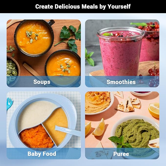 Immersion Blender RPM 16000±10% Hand Blender,15 Speed and Turbo Mode Hand Mixer, 3-in-1 Heavy Duty Copper Motor Stainless Steel Smart Stick with Egg Beaters and Chopper-BubblyBeeBaby