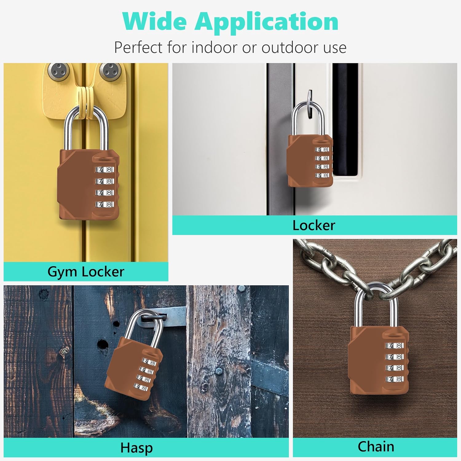 CL11MC Combination Lock, 4 Digit Outdoor Combination Padlock Set Your own Combination for Gym Locker Lock, School, Gates, Doors, Toolbox, Hasps and Storage (Mocha Mousse *1)