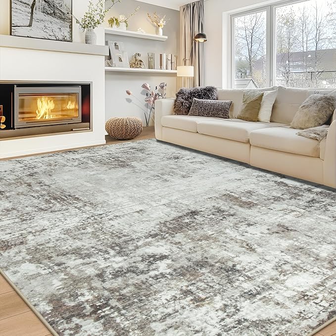 10x14 Area Rugs Large Living Room Rug Washable: Modern Abstract Rug Indoor Modern Carpet Non Slip for Dining Room Bedroom Nursery Home Office Brown Grey-BubblyBeeBaby