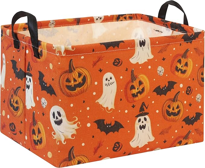 HIYAGON Halloween Basket Halloween Pumpkin Basket for Boys and Girls Trick or Treat Pumpkin Basket for Halloween Parties Cute Storage Bin Organizer Box Rectangular Room Decor(Halloween Pumpkin)-BubblyBeeBaby