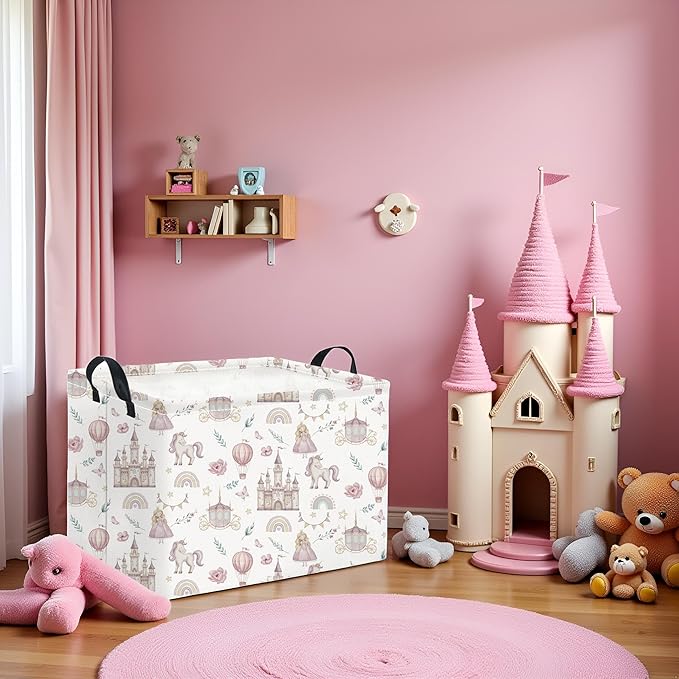 HIYAGON Rectangular Baby Girl Basket Kids Baby Storage Basket Toy Storage Bin Organizer Box Room Decor(Castle)-BubblyBeeBaby