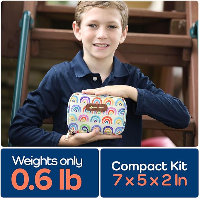 KeepGoing Travel First Aid Kit for Kids – 130 Pc. for Car, Home, Purse, Diaper Bag & Backpack with Latex-Free Bandages - Mini First Aid Kit Travel Size TSA-Approved-BubblyBeeBaby