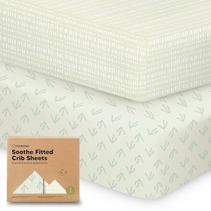 KeaBabies 2-Pack Organic Crib Sheets for Boys, Girls - 52x28 Fitted Crib Mattress Sheet Neutral, Breathable Jersey Cotton Cover for Baby Bed, Toddler Mattress, Soft & Cute Prints (Fleur)-BubblyBeeBaby