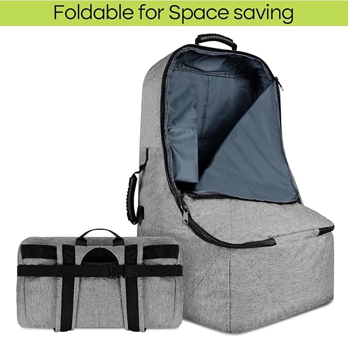Padded Car Seat Travel Bag for Airplane, Heavy Duty Backpack for Air Travel, Water-Resistant Carrier with Shoulder Strap, Fits Most Car Seats (Grey)-BubblyBeeBaby