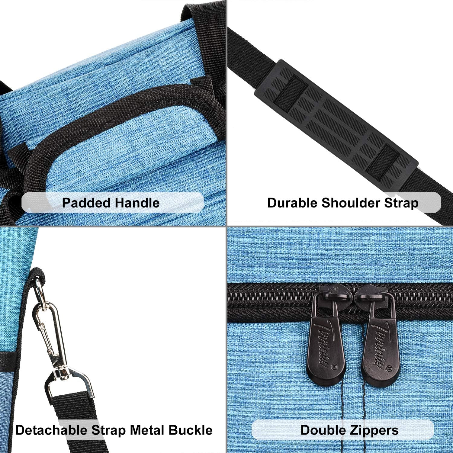 Tirrinia Insulated Wine Gift carrier - 3 Bottle Travel Padded Wine Carry Cooler Tote Bag with Handle and Adjustable Shoulder Strap, Blue