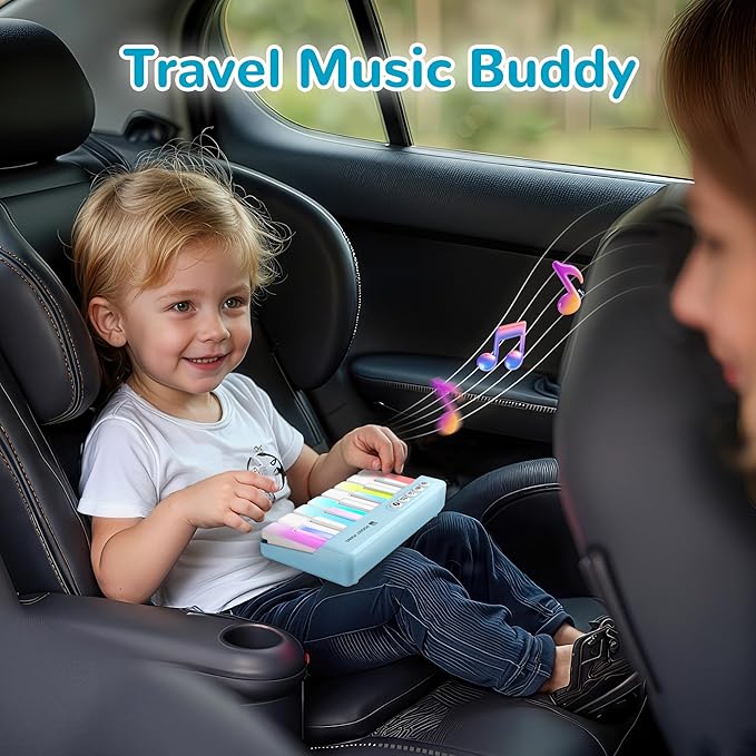 iPlay, iLearn Kids Mini Piano Toy W/Rainbow Lights, Portable Travel Piano Keyboard Toddlers Musical Instrument Learning Toys, Music Interactive Birthday Gift for 2 3 4 5 6 Year Old Boys Children-BubblyBeeBaby