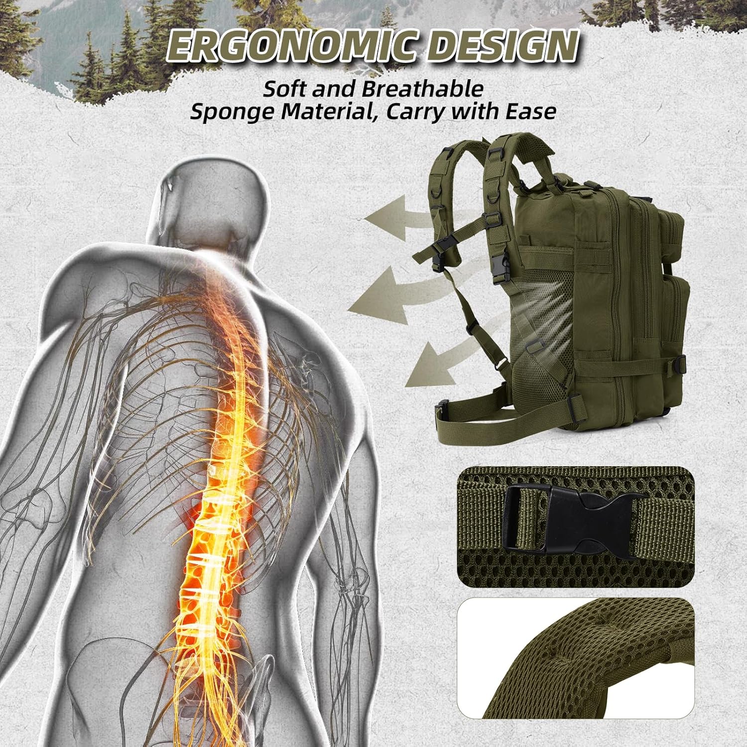 Small Military Tactical Backpack, 30L Tactical Assault Bag for Men, Army Assault Rucksack GYM Hiking Backpack Bug Out Bag Amy Green