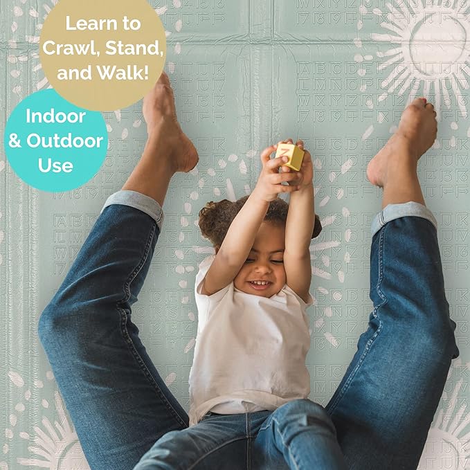 JumpOff Jo - Extra Large Waterproof Foam Padded Play Mat for Infants, Babies, Toddlers, Play Pens & Tummy Time, Foldable Activity Mat, 77 x 70 x 0.6 inches-BubblyBeeBaby