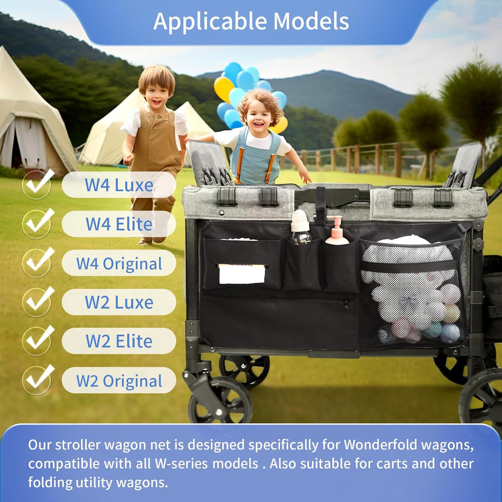 Stroller Wagon Cargo Net for WONDERFOLD Wagon Accessories (Compatible with All W-Series Models), Foldable Mesh Cargo Nets Organizer Bag with Sorting Pockets for Large Storage Space