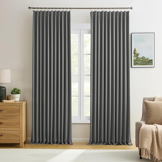 KEQIAOSUOCAI Blackout Pleated Curtains 84 Inches Long, Privacy Window Drapes for Living Room/Dining Room/Bedroom, 72 Inch Wide x 84 Inch Long(6 ft x 7 ft),Grey Color, Pinch Pleat with Hooks, 2 PCs-BubblyBeeBaby