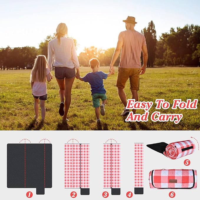 HX&OD Outdoor Picnic Blanket, Extra Large, 80''x60'' Waterproof Foldable Blankets Gingham Picnic Mat for Beach, Camping Grass Lawn Park Accessories Cute Couple Ideas Wedding (Red, 80”x60”)-BubblyBeeBaby