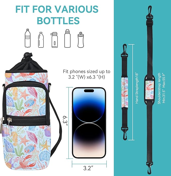 icolor Water Bottle Carrier Bag with Strap 25/32/40 oz Crossbody Bottle Holder with Phone Pocket Sling Sleeve Insulated Neoprene Water Bottle Pouch for Walking Travelling-BubblyBeeBaby