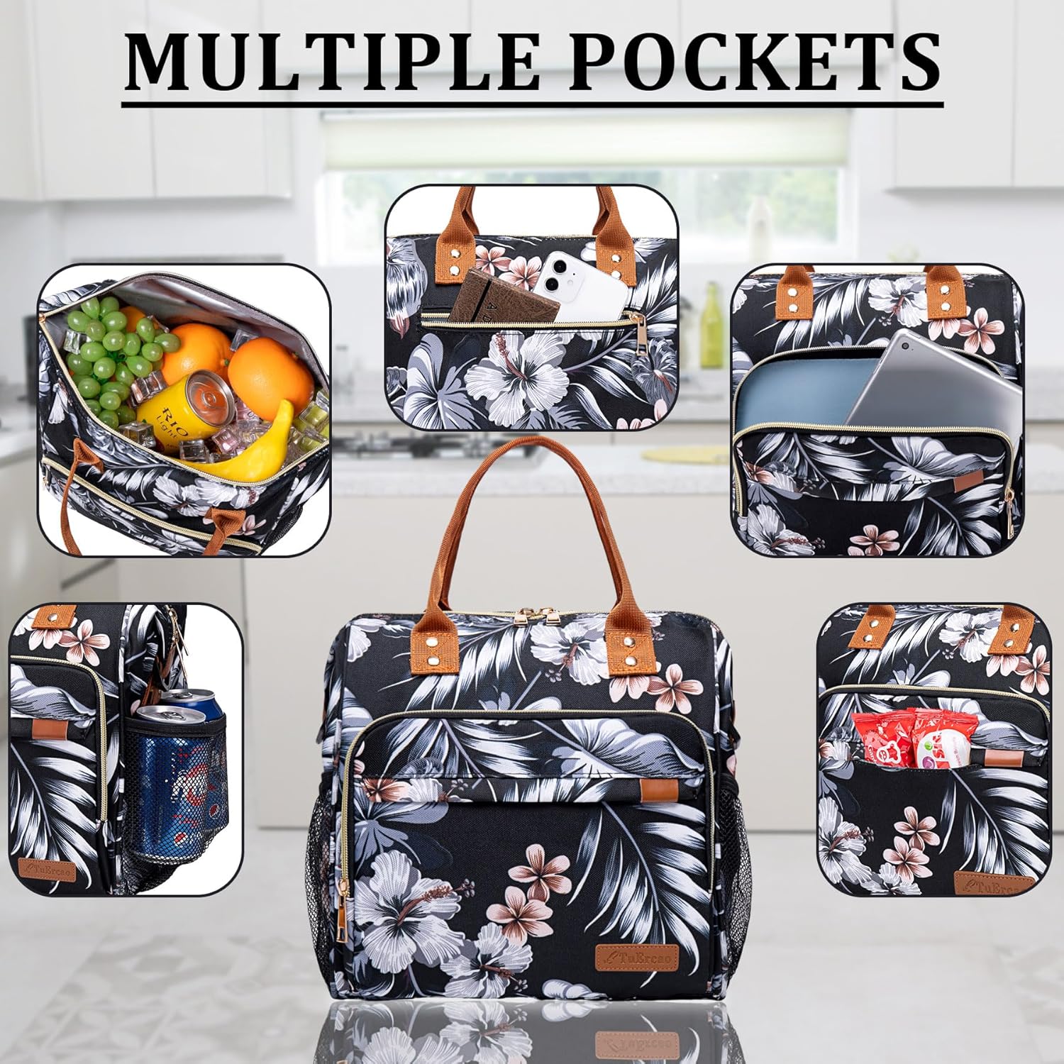 Hibiscus Lunch Box for Women Adult Insulated Lunch Bag Ladies Lunch Tote Bag for Work Loncheras para Mujer de Trabajo