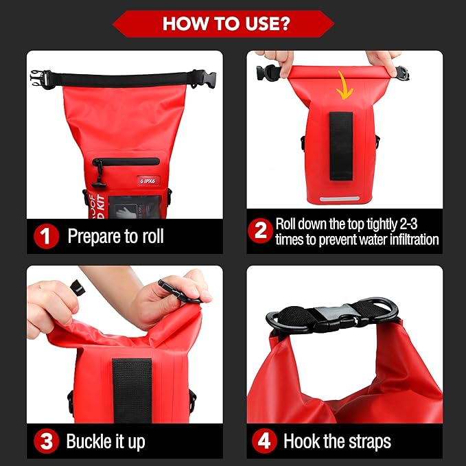 250 PCS Waterproof First Aid Kit, Roll Top Reflective Boat Dry Bag Bug Out Bags, Emergency Medical Kit Ideal for Boating, Camping, Fishing, Kayaking, Floating, Red-BubblyBeeBaby