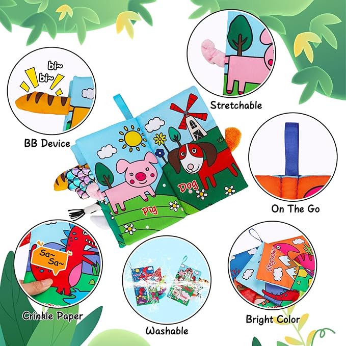 2 PCS High Contrast Crinkle Baby Books 0-6 Months Interactive Sensory Baby Toys 9-12 Month Montessori Activities Touch Feel Infant Book 0-3-6 Month Car Seat Travel Essentials Newborn Development Gift-BubblyBeeBaby