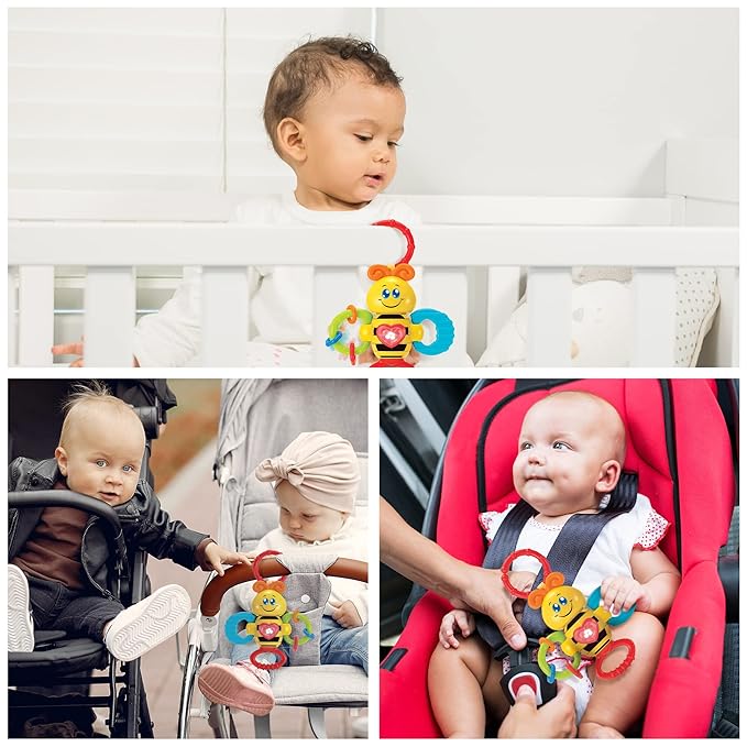 KiddoLab Twist & Rattle Musical Bee Light-Up Toy and Teething Ring for Toddlers - Sensory Chew and Fine Motor Skills Toy for Newborn - Baby Rattle and Teething Toys for 3+ Months Babies-BubblyBeeBaby