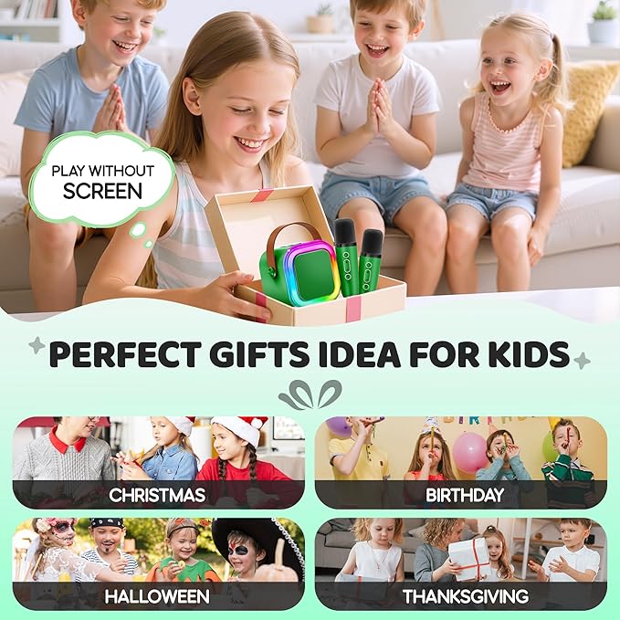 IROO Mini Karaoke Machine for Kids, 2025 TOP Toys Birthday Gifts Ideas for Girls Ages 4, 5, 6, 7, 8, 9, 10, 12+ Years Old, Portable MP3 Player with 2 Wireless Mics for Party-BubblyBeeBaby
