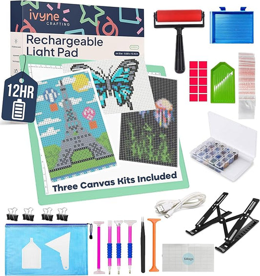 iVyne Rechargeable A4 Light Pad for Diamond Painting & Art Projects – LED Light Board with Diamond Art Accessories – Ultra-Thin & Portable Diamond Dot Light Board, Perfect for Artists - Green-BubblyBeeBaby