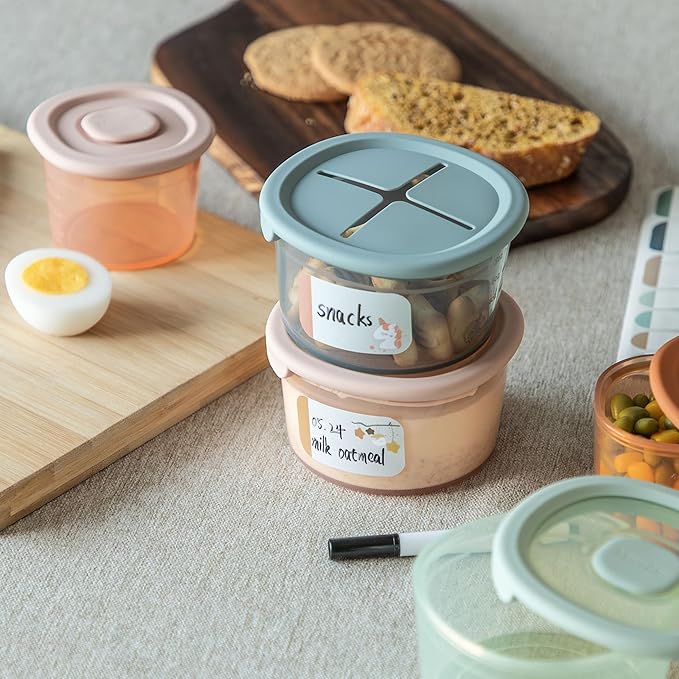 Moonkie Silicone Baby Food Containers | 8oz/4 oz Baby Food Storage Jars with Airtight Lids and A Snack Cup Lid | Freezer,Microwave and Dishwasher Safe, Reusable Baby Food Jars for Infant & Toddler-BubblyBeeBaby