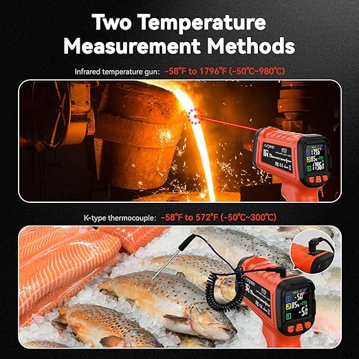 Infrared Thermometer Temperature Gun -58°F to 1796°, 16:1 Non Contact Laser Thermometer Gun with Thermocouple Probe for Humidity, Pizza Oven, Griddle, Ir Temp Gun for Home and Industry Repair-BubblyBeeBaby