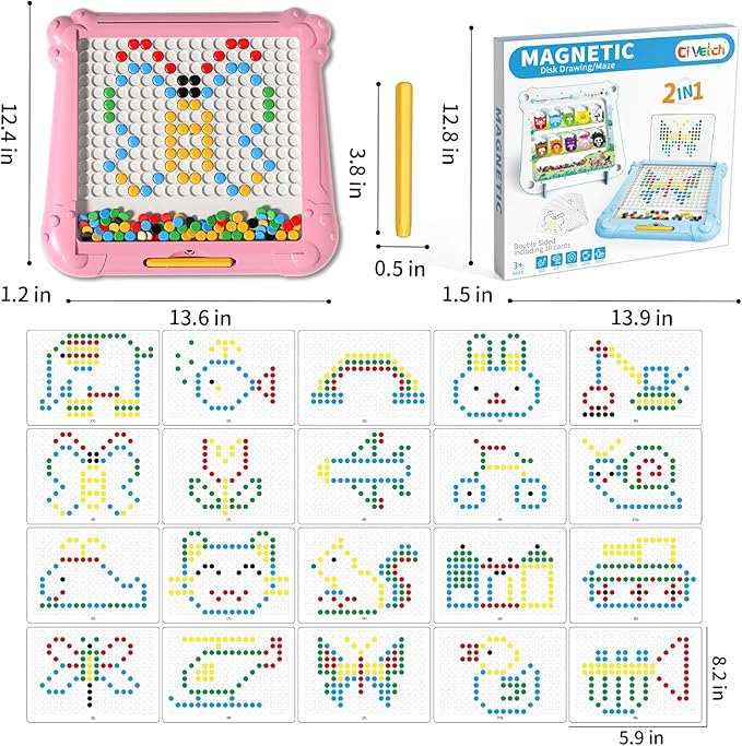 2-IN-1 Large Magnetic Drawing Board for Toddlers Kids, Magnetic Color and Number Maze, Magnetic Dot Art Board for Kids, Montessori Education Travel Toys for Boys Girls Age 3 4 5 6 7 8 Years Old-BubblyBeeBaby