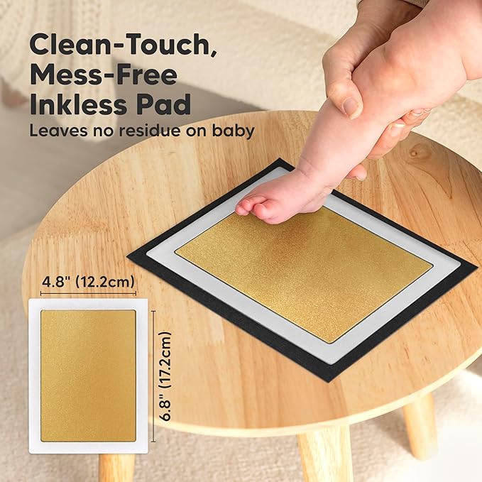 1-Pack Inkless Baby Hand and Footprint Kit - Mess Free Ink Pad for Newborn Keepsake, Dog Nose & Paw Print Kit, Clean Touch Ink Pad for Baby Hand & Footprints, Ideal New Mom Gifts (Gold, Jumbo)-BubblyBeeBaby