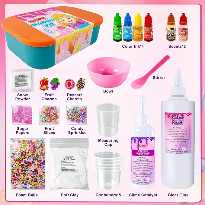 Ice Cream DIY Slime Kit for Girls, Glimmer Crunchy, Confetti Slime Making Kit for Girls, Butter, Foam, Cloud Slime with Add-ins, Foam Balls, Charms, Party Favors Gift Toys for Kids 6-12-BubblyBeeBaby