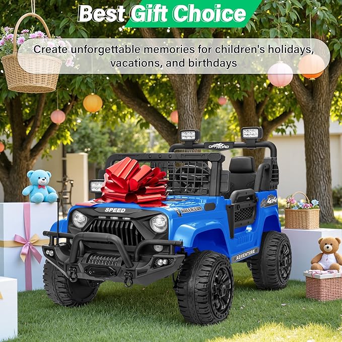 2 Seater Ride On Car Truck with Remote Control XL, Kids 24V Battery Powered Electric Vihicle w/21 in Seat, 3 Speeds, 2WD/4WD Switichable, Shock Absorbers,Bluetooth, Flower, Gift Choice-BubblyBeeBaby