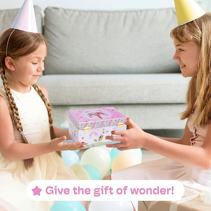 Jewelkeeper Jewelry Box for Girls with 1 Drawer - Unicorn Musical Jewelry Boxes, Beautiful Dreamer Tune, Spinning Unicorn Doll, Little Girl Music Box, Gifts for 5 Year Old Girls (Engineered Wood)-BubblyBeeBaby