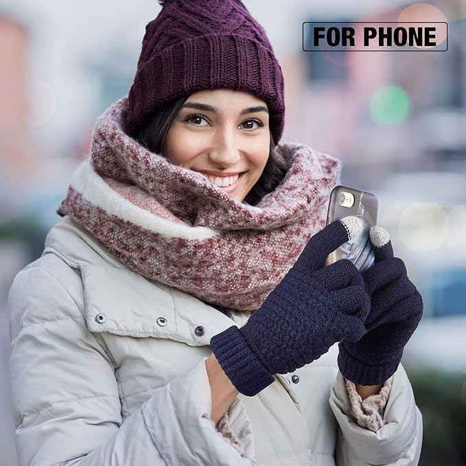 Geyoga 2 Pairs Women's Winter Touch Screen Gloves Soft Warm Fleece Lined Knit Elastic Cuff Winter Texting Gloves-BubblyBeeBaby