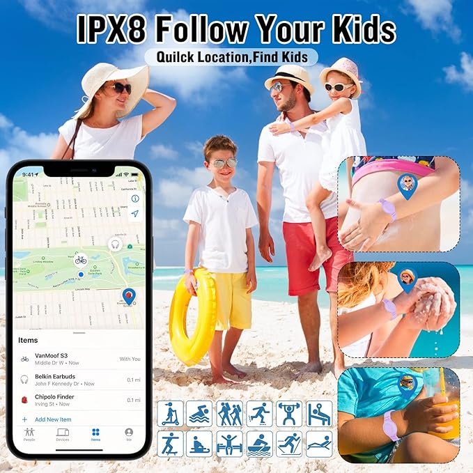 2 Pack Waterproof Bracelet for AirTag Kids, Hidden Silicone Wristband for AirTag, GPS Tracker Case for Air Tag Holder Strap Band for Child Toddler, Secure Anti-Loss Protection(Blue Purple)-BubblyBeeBaby