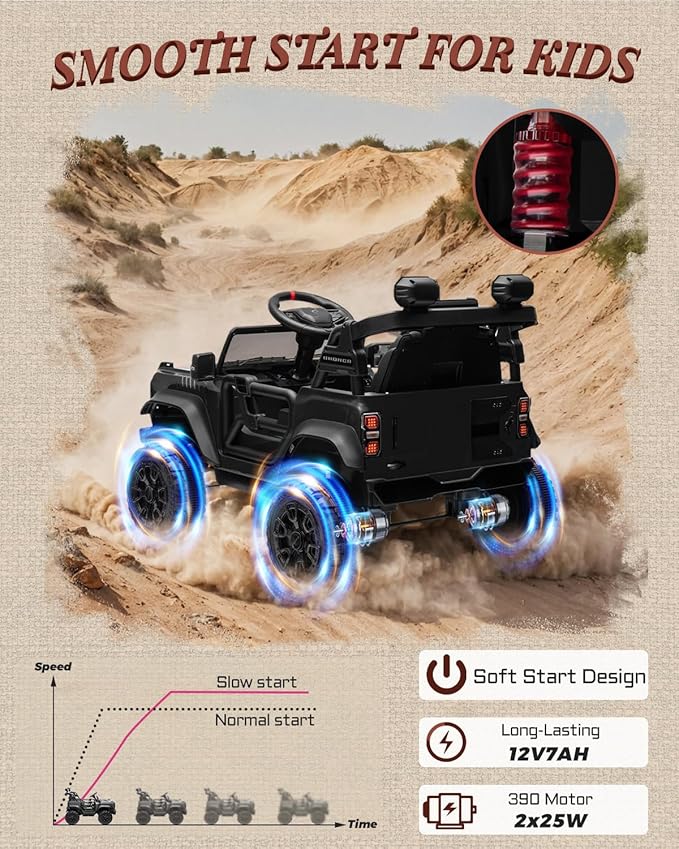 12V Ride on Toys for Kids, Licensed Ford Bronco Raptor Children Electric Vehicles, Toddler Battery Powered Car with Double Doors, 3 Point Safety Belt, Led Lights (12V, Black)-BubblyBeeBaby